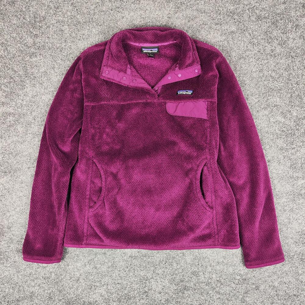 Patagonia Fleece Jacket Womens Medium Pink Snap Pullover Pockets Cozy Hiking